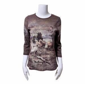 NWOT Y2K Wild Horses Bedazzled Graphic Tee Size Small